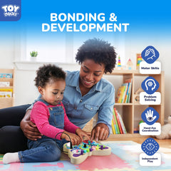 TOY Life Montessori Busy Board gears and sliders support fine motor skills during play.