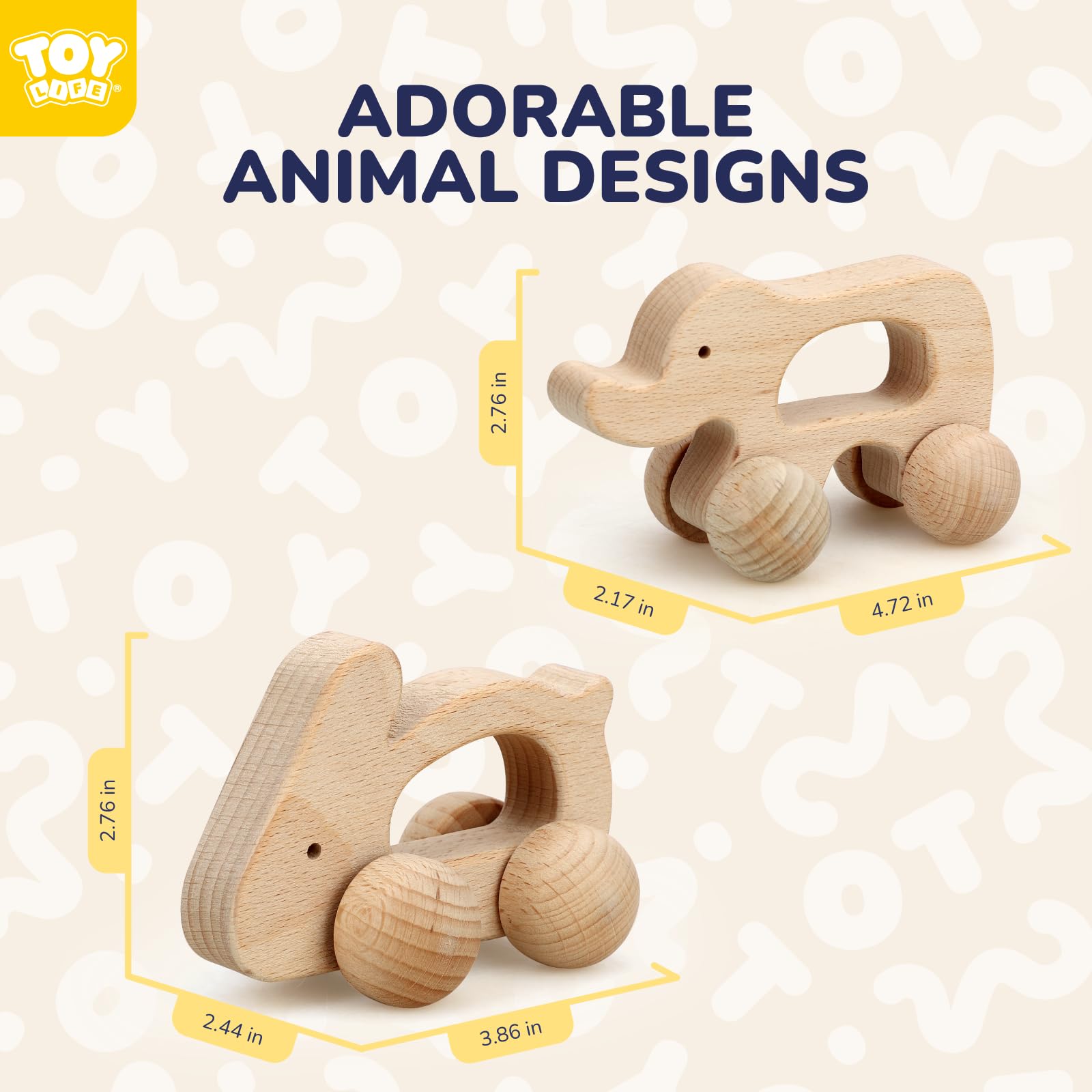 TOY Life natural wood car, smooth and splinter-free for safe teething play.