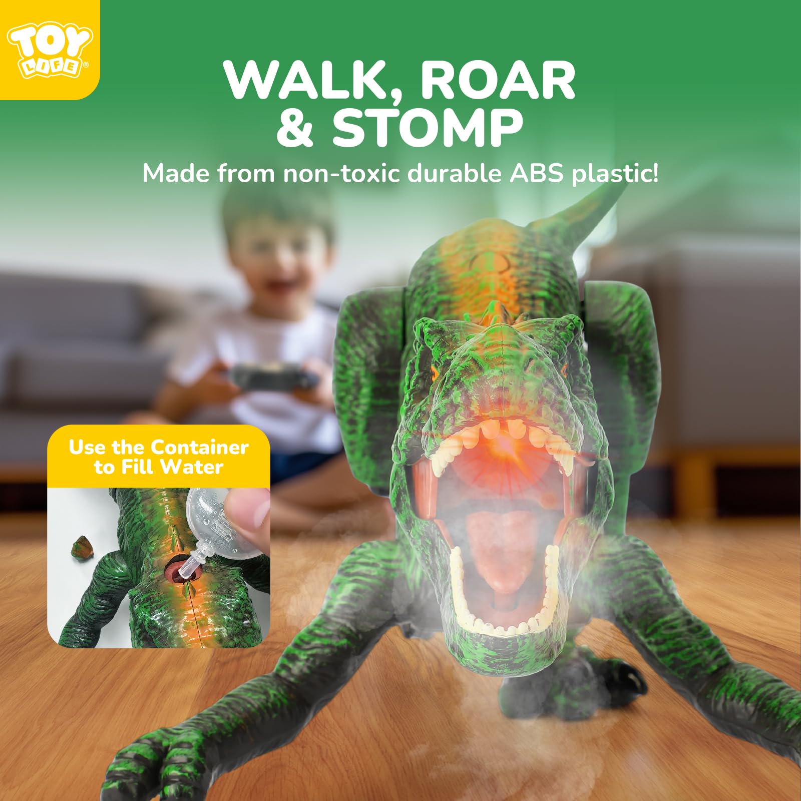 TOY Life RC T-Rex walking action with lifelike motion.