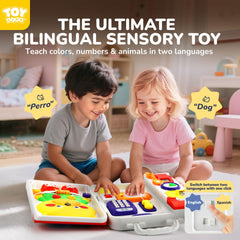 TOY Life safe ABS busy board with smooth edges and auto-off feature.
