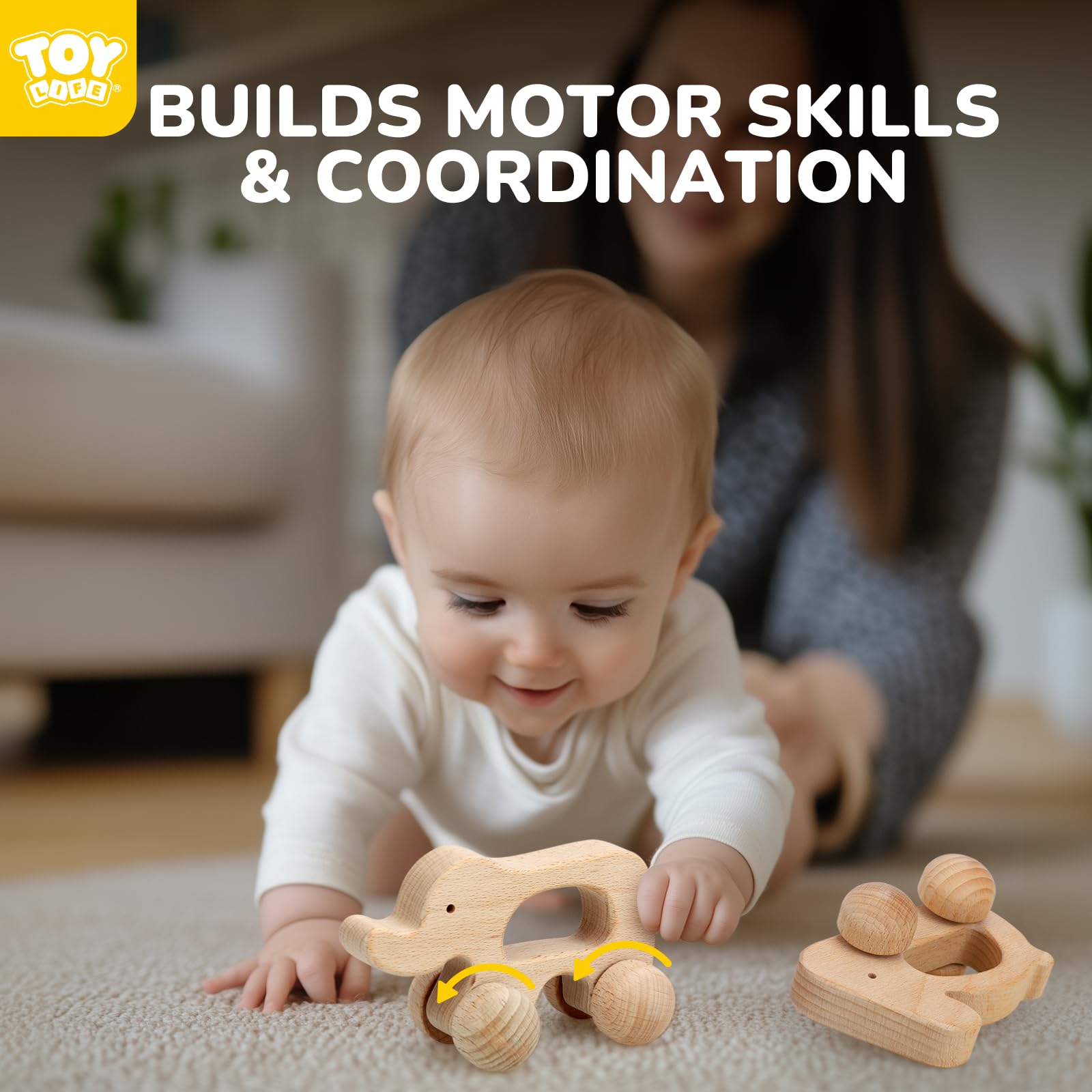 TOY Life gift-ready wooden car for baby showers and birthdays.