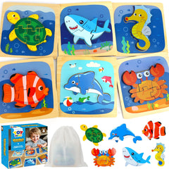 TOY Life sea animals puzzle board for toddlers, safe wooden design.