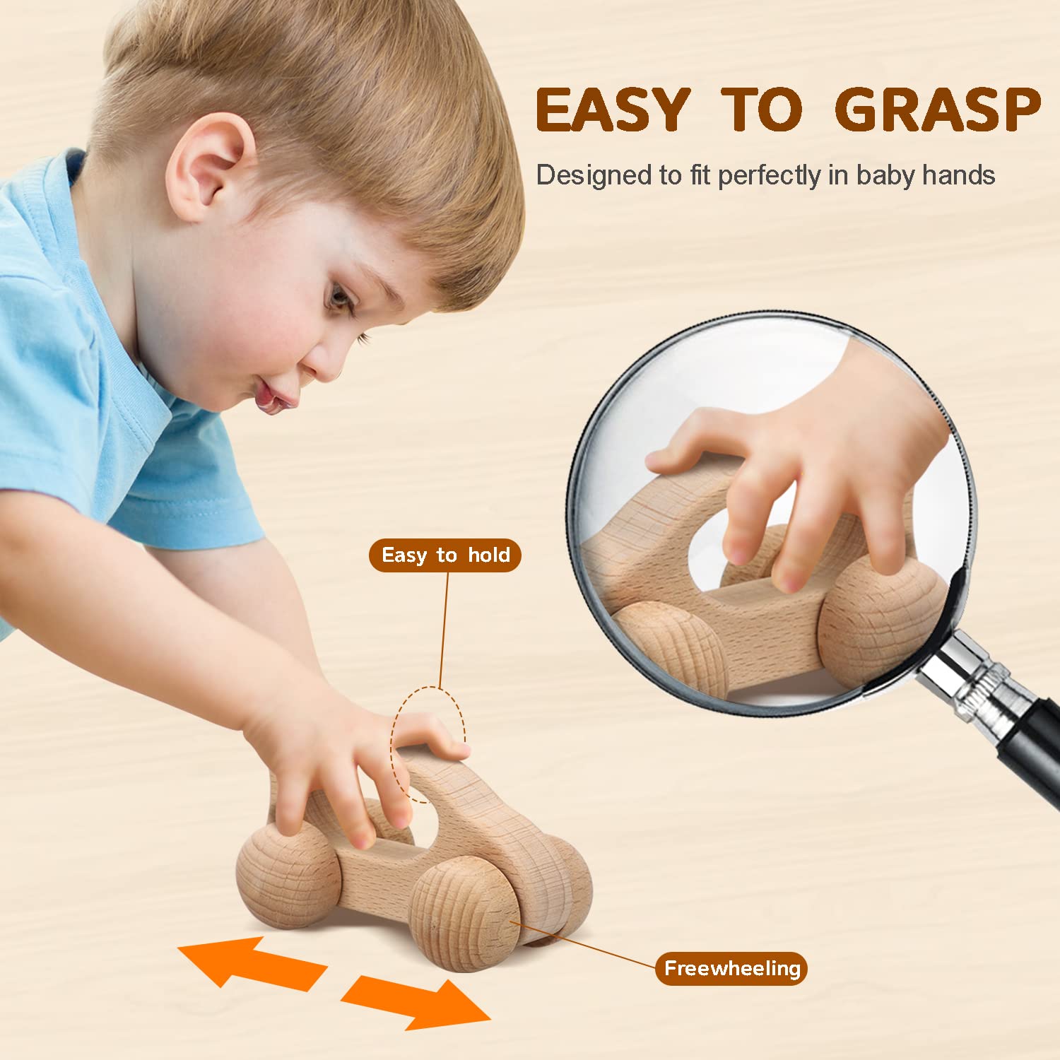 TOY Life smooth wooden car teether, easy to rinse and clean.