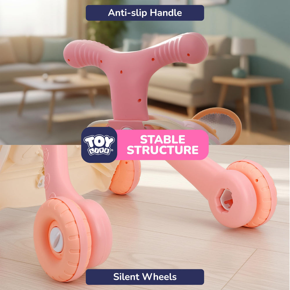 Speed-adjustable rear wheels let you pace learning moments.