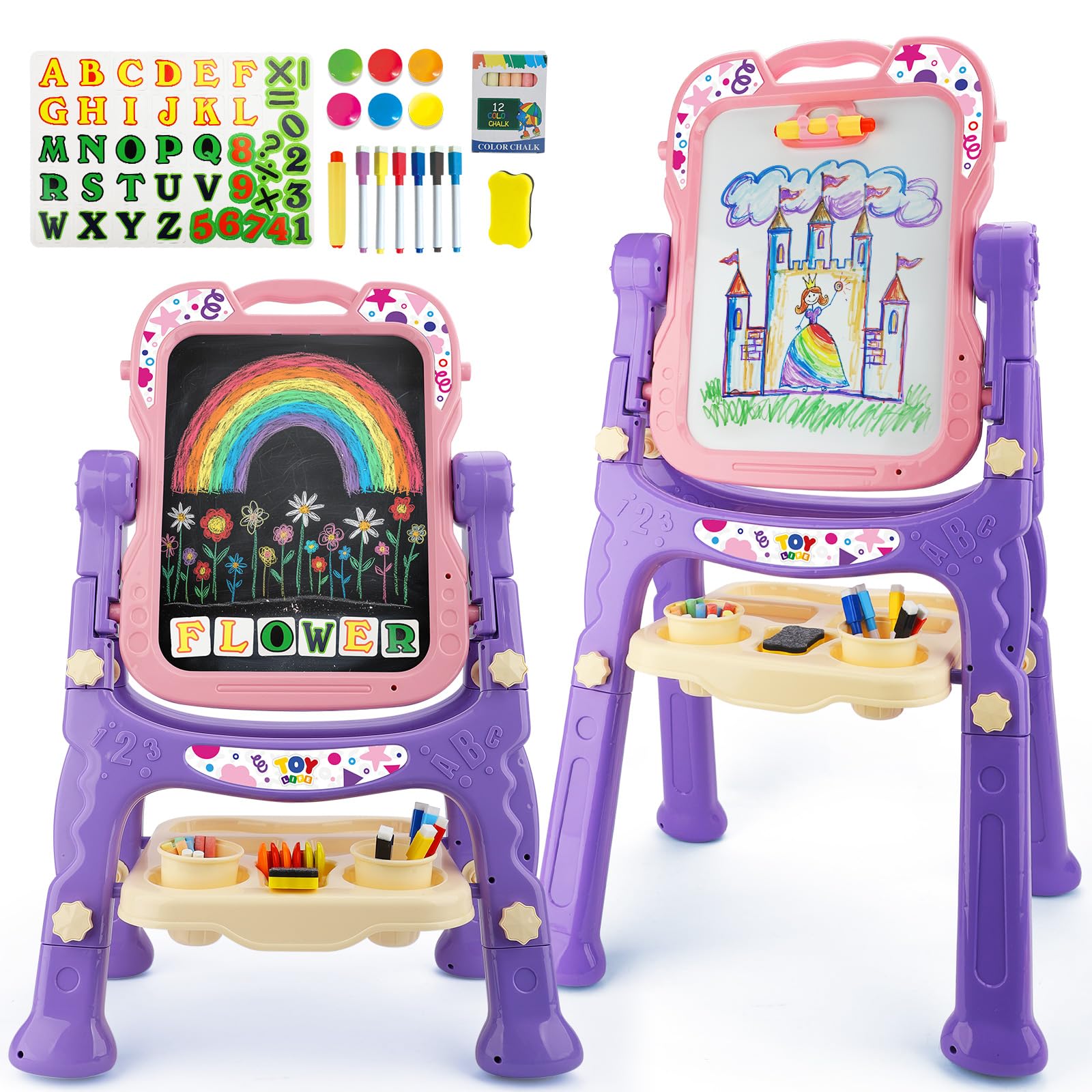 TOY Life toddler easel pink front view highlighting dual surfaces for drawing