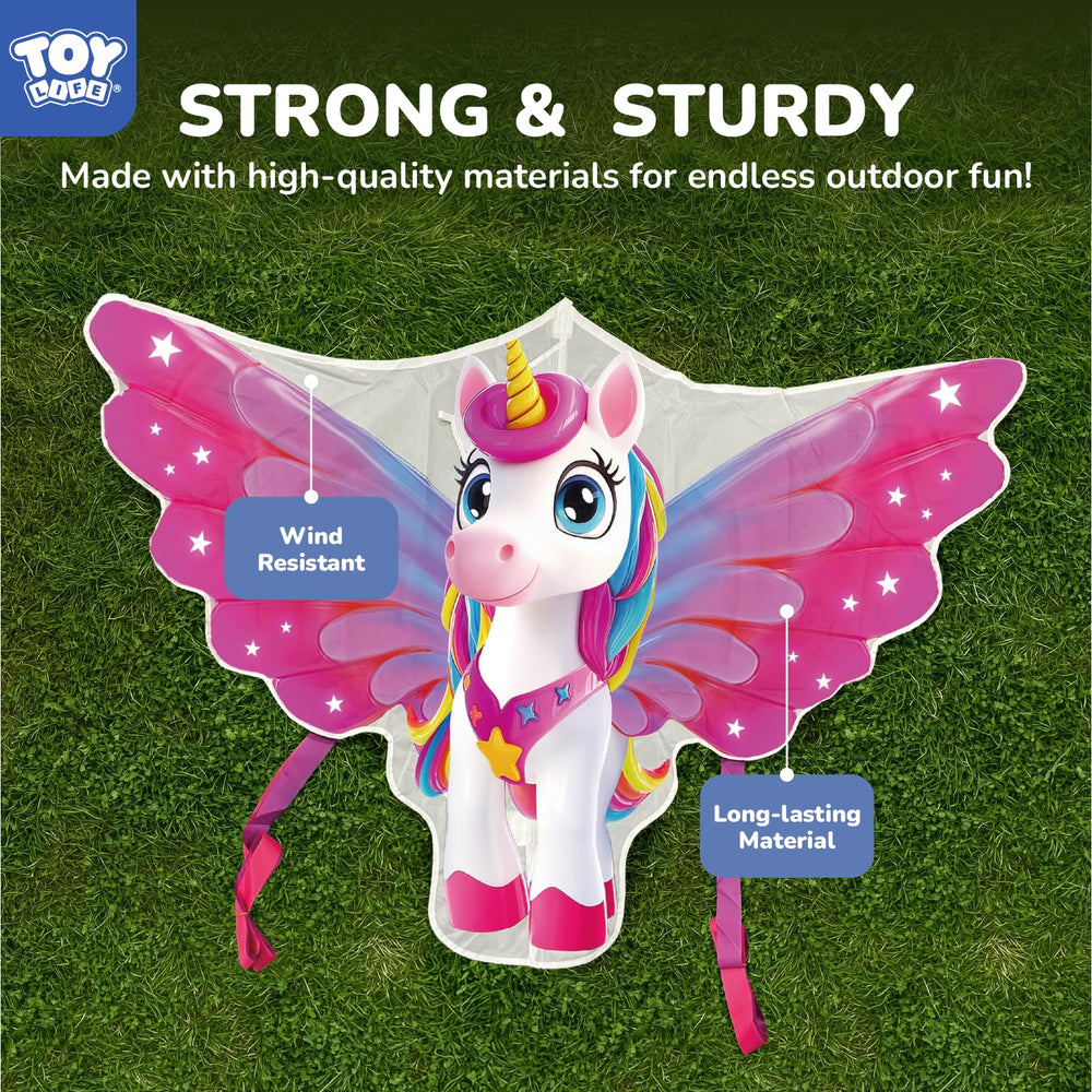 TOY Life unicorn kite includes 600D string and easy-grip handle for quick setup.
