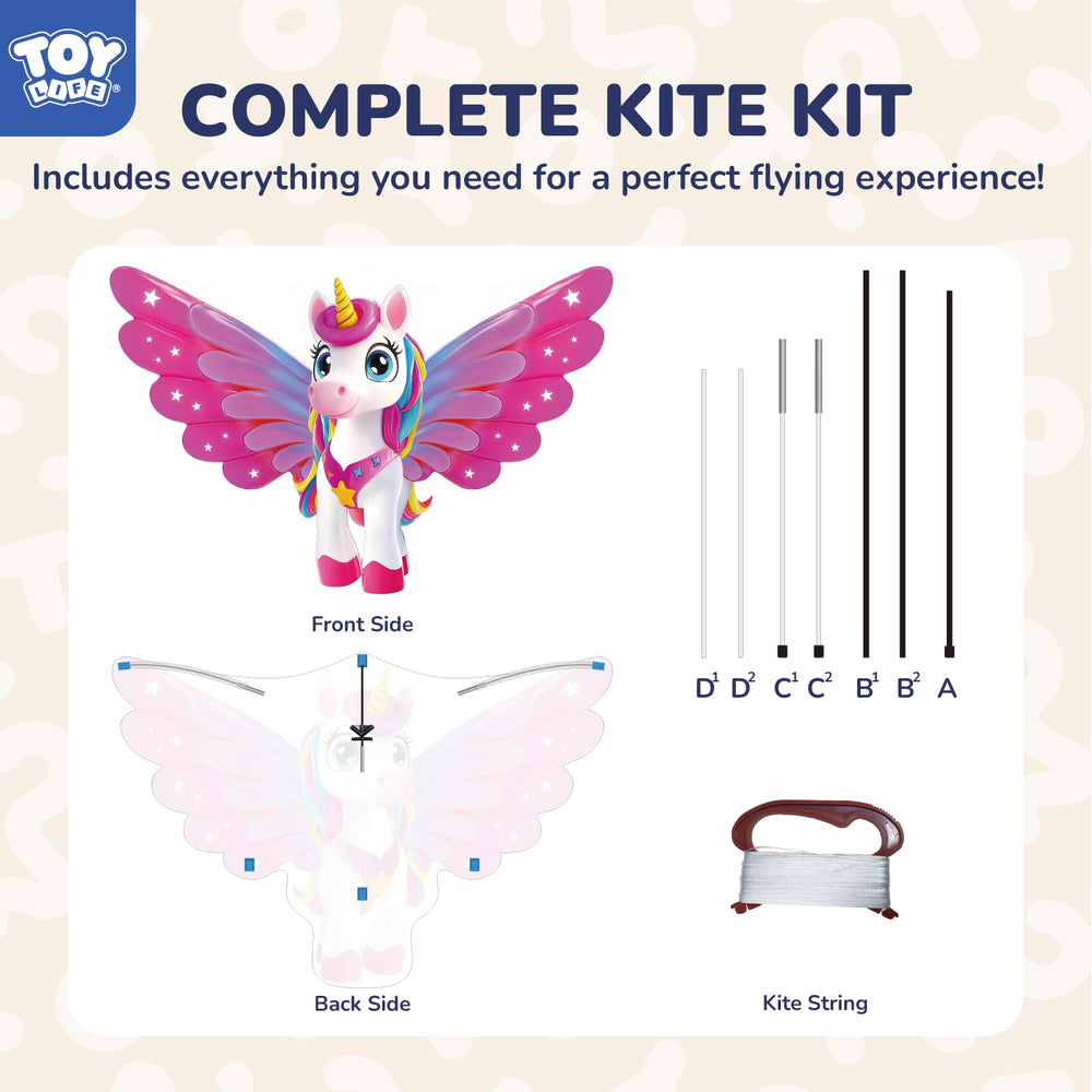TOY Life unicorn kite comes ready-to-fly with storage bag for easy transport.