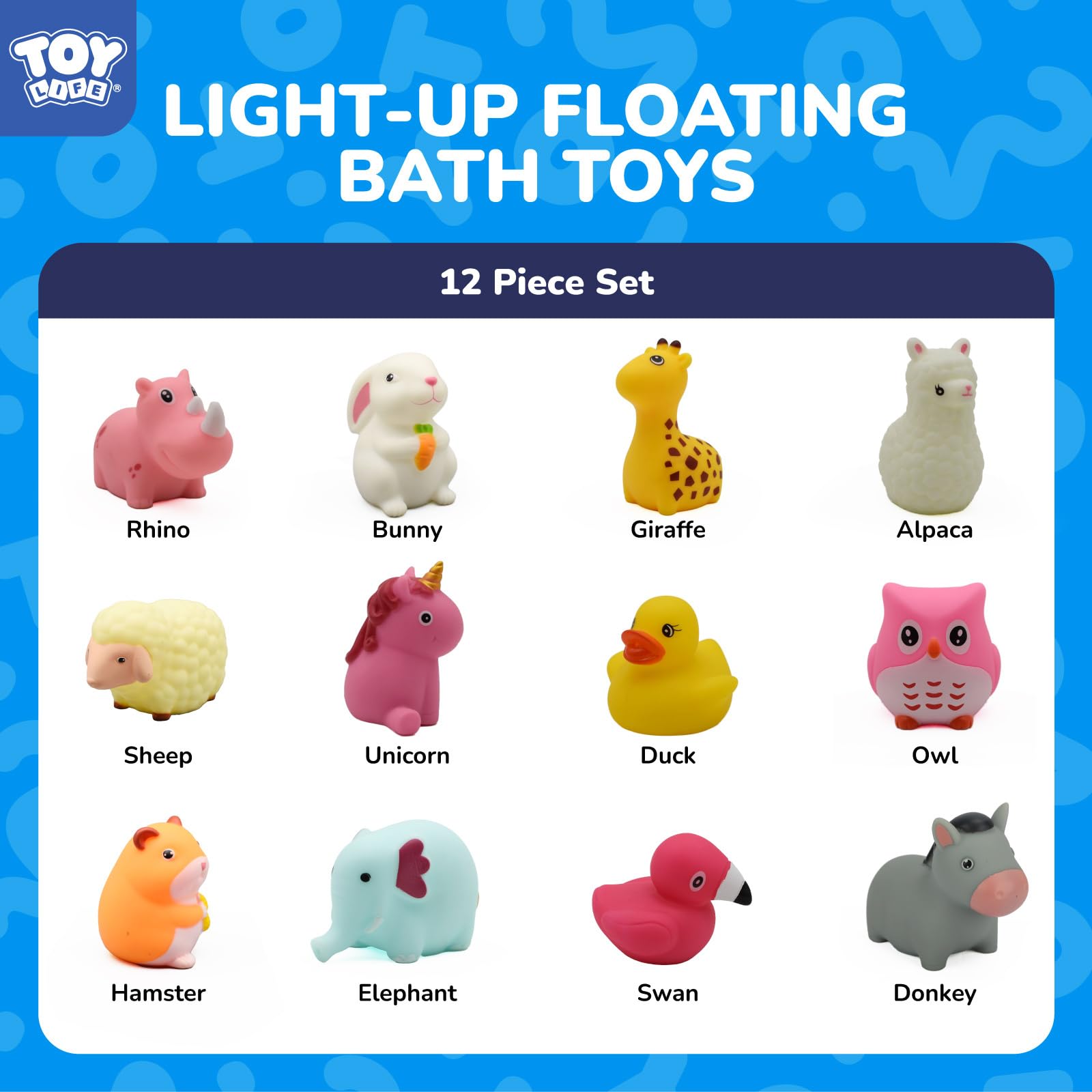 Water-activated TOY Life animal bath toys glow in water for engagement.