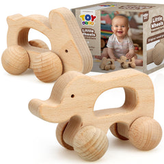 TOY Life wooden toy car for babies, perfect for grasping and rolling play.