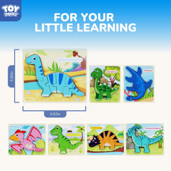TOY Life wooden dinosaur puzzle pieces designed for little hands.