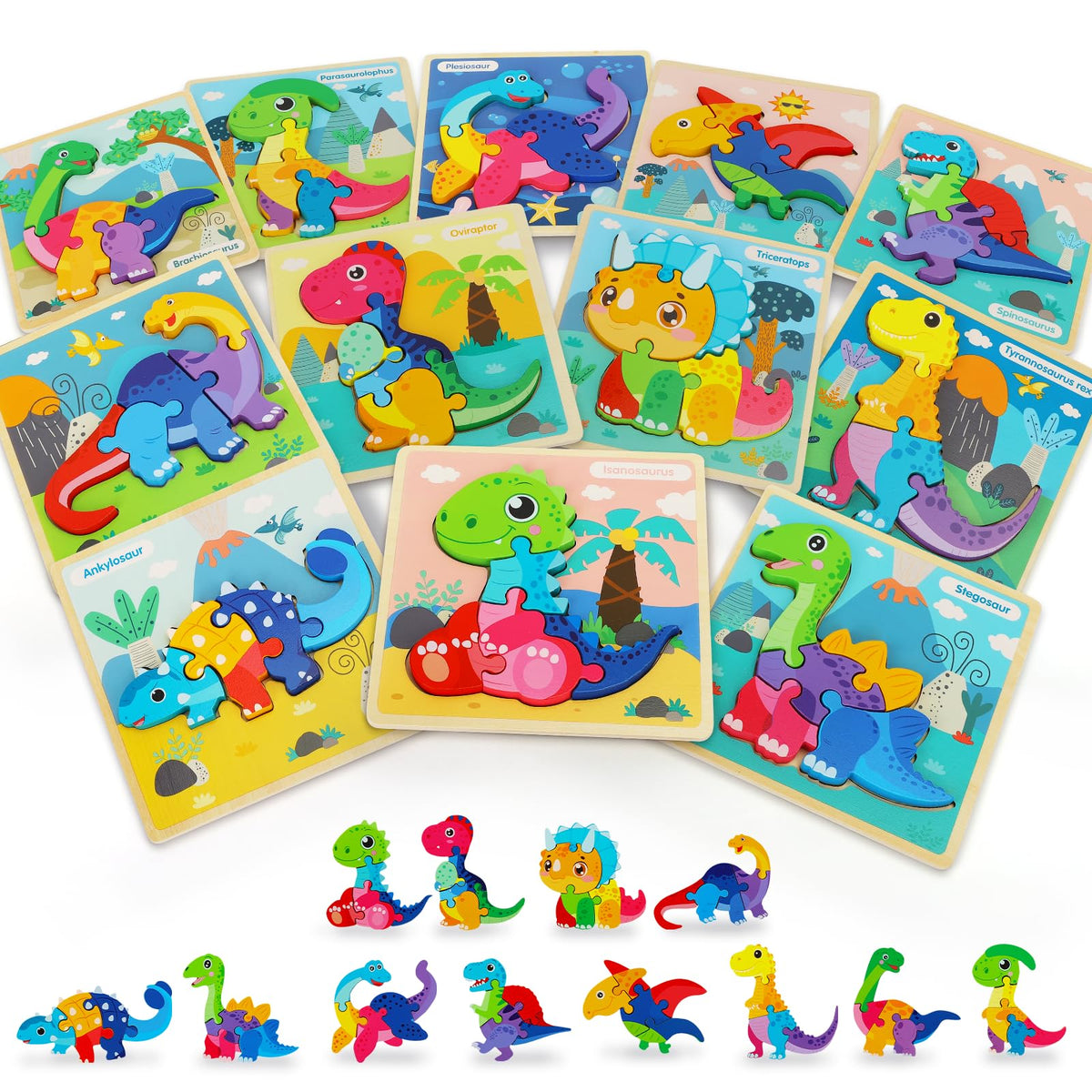 TOY Life wooden dinosaur puzzle front view boosts curiosity and focus