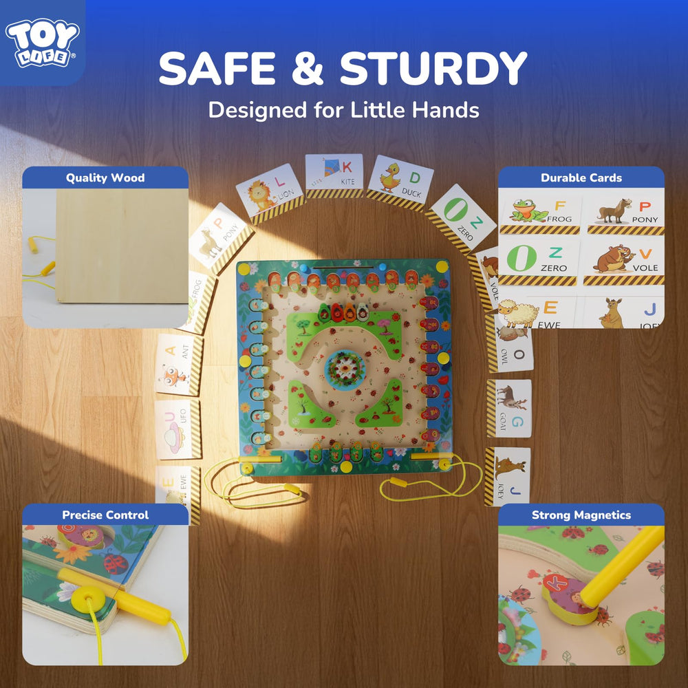 TOY Life wooden maze front view highlights sturdy, kid-friendly design.