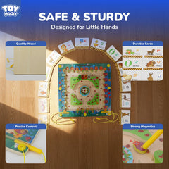 TOY Life wooden maze front view highlights sturdy, kid-friendly design.