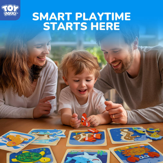 TOY Life sea animals puzzle pieces close-up showing bright colors.