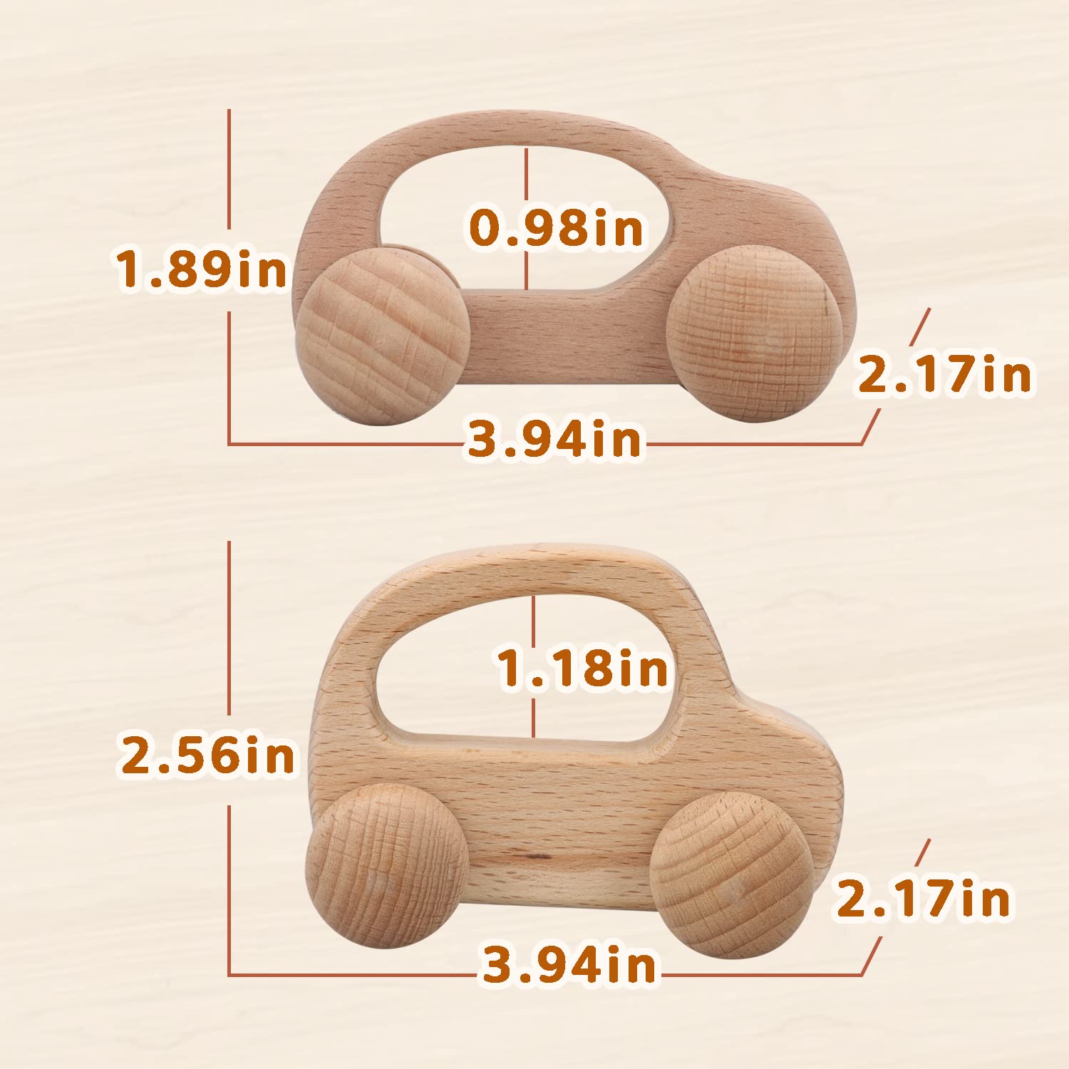 TOY Life wooden toy car in baby playtime scene on the floor.