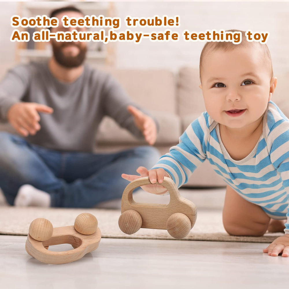 TOY Life wooden toy car natural wood finish emphasizing durability and safety.
