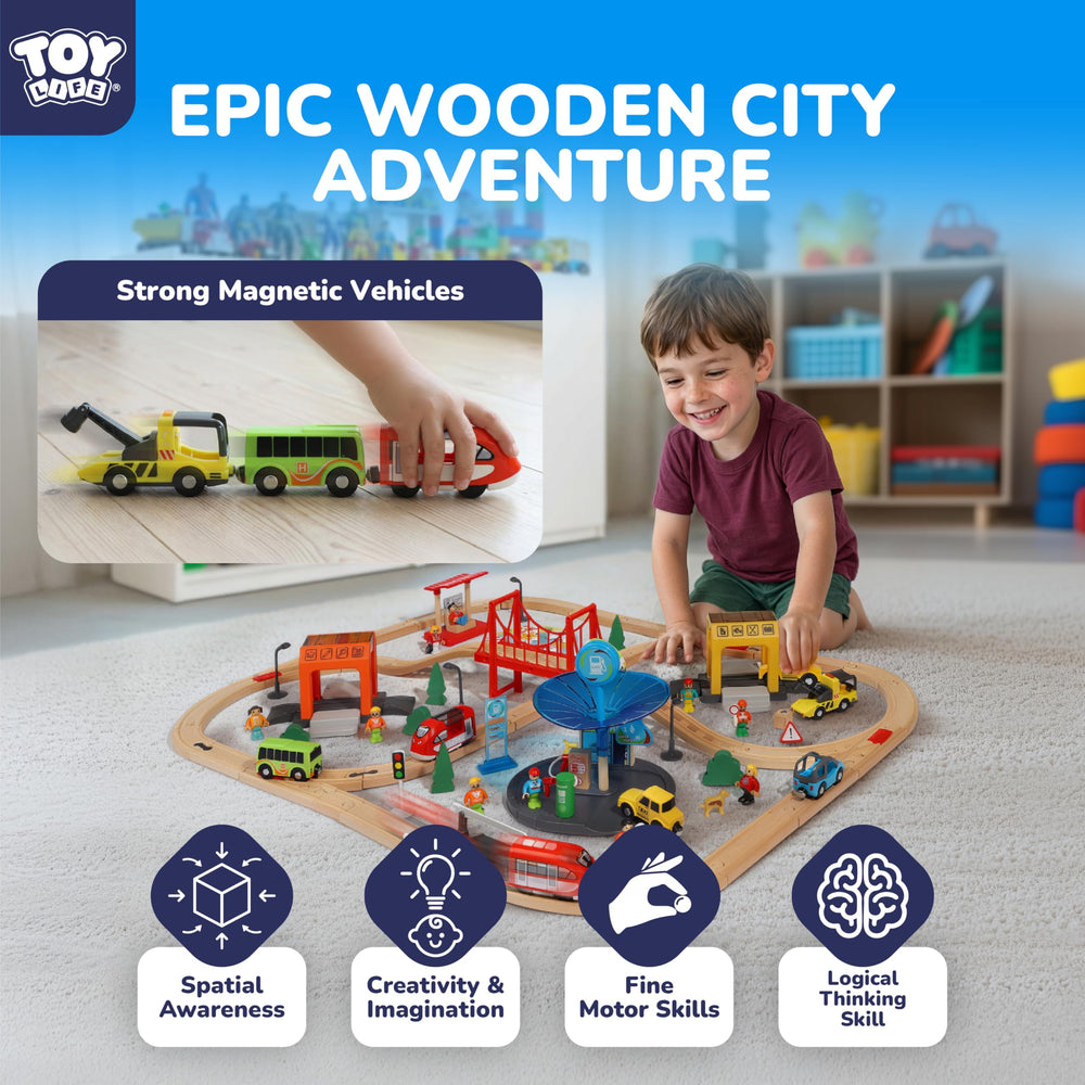 TOY Life wooden track pieces provide sturdy, safe construction for small hands