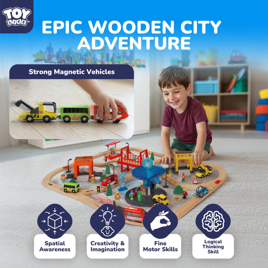 TOY Life wooden track pieces provide sturdy, safe construction for small hands