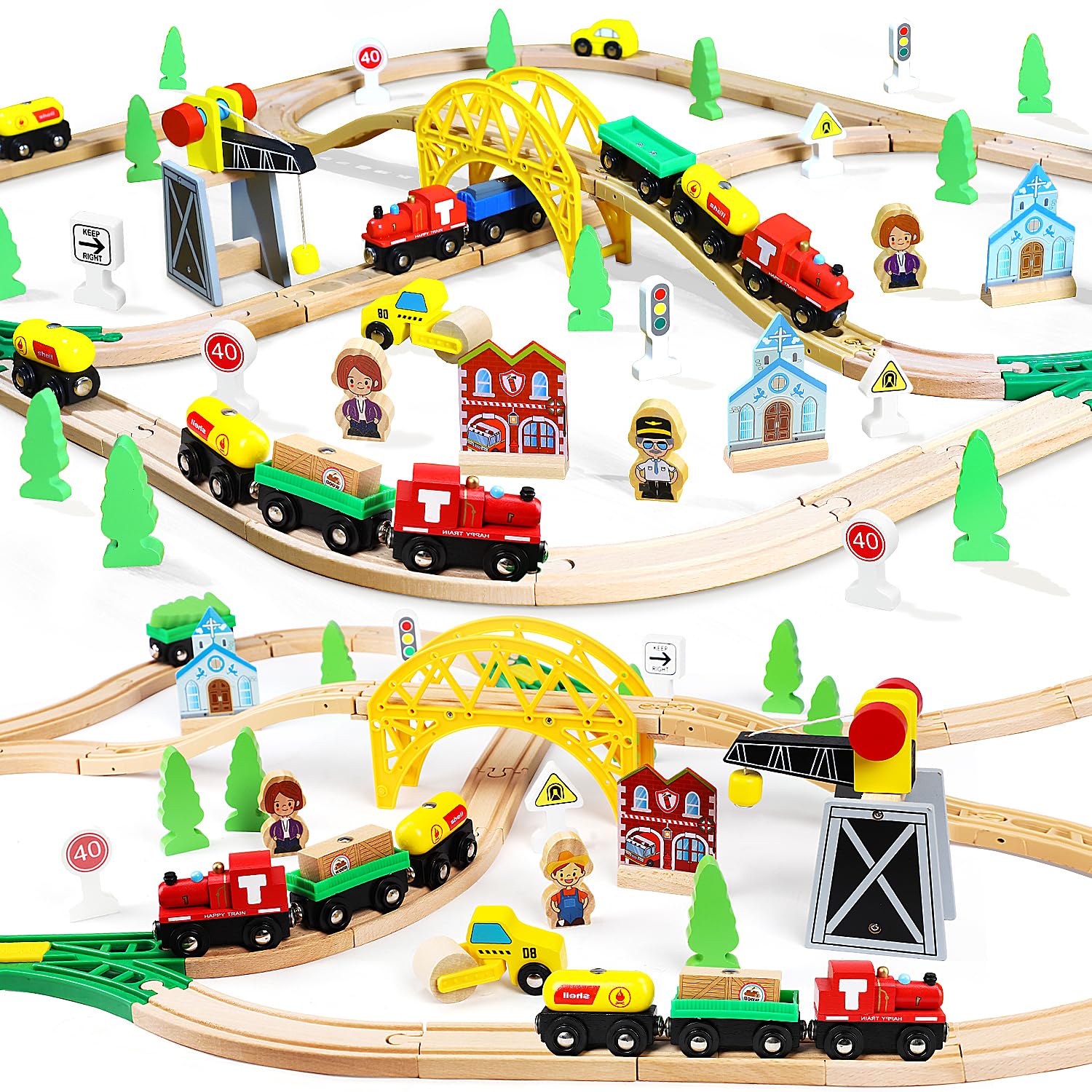 TOY Life wooden train set with 60 pieces offers versatile and durable track play.