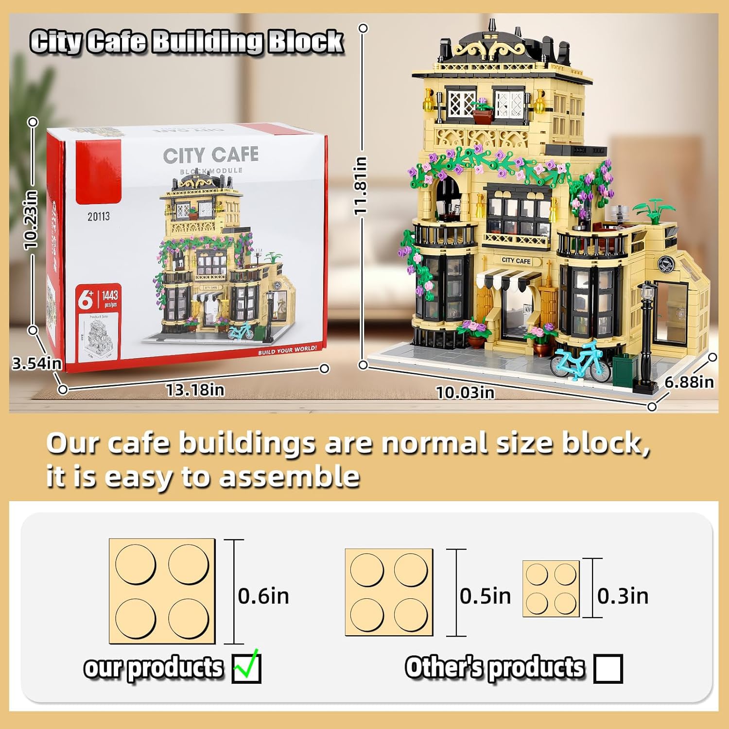 TOY PLAYER City Coffee Shop Building close-up bricks enable secure linking