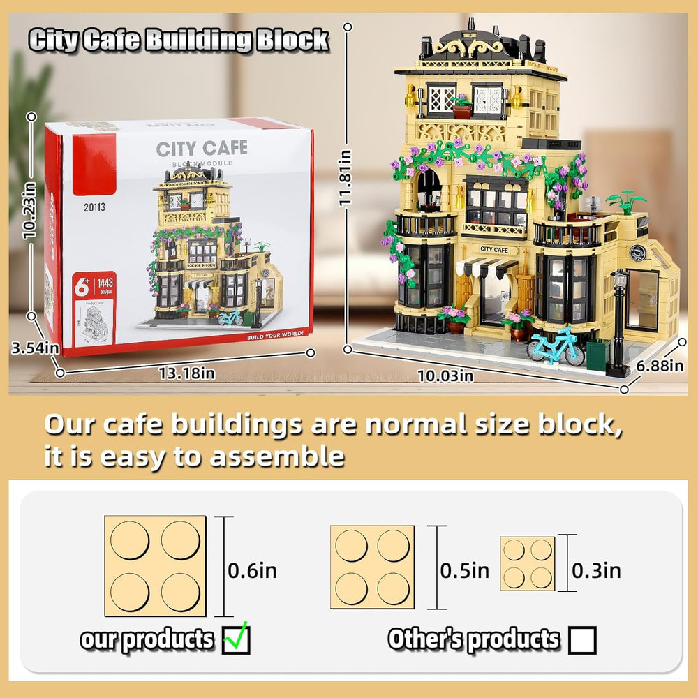 TOY PLAYER City Coffee Shop Building close-up bricks enable secure linking