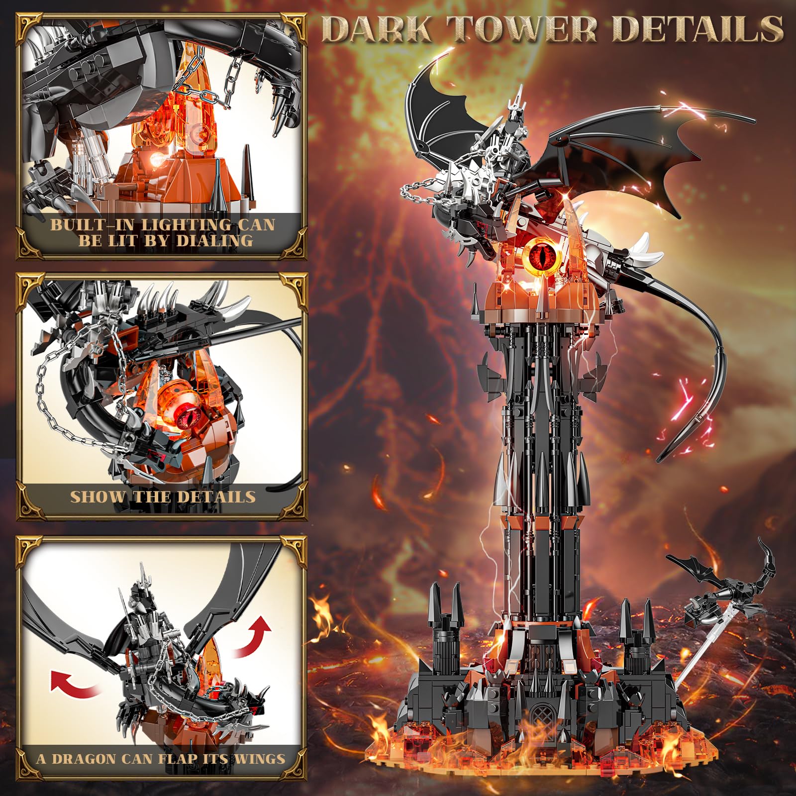 TOY PLAYER Dark Tower wings adjustable enhances dynamic dragon poses for storytelling.