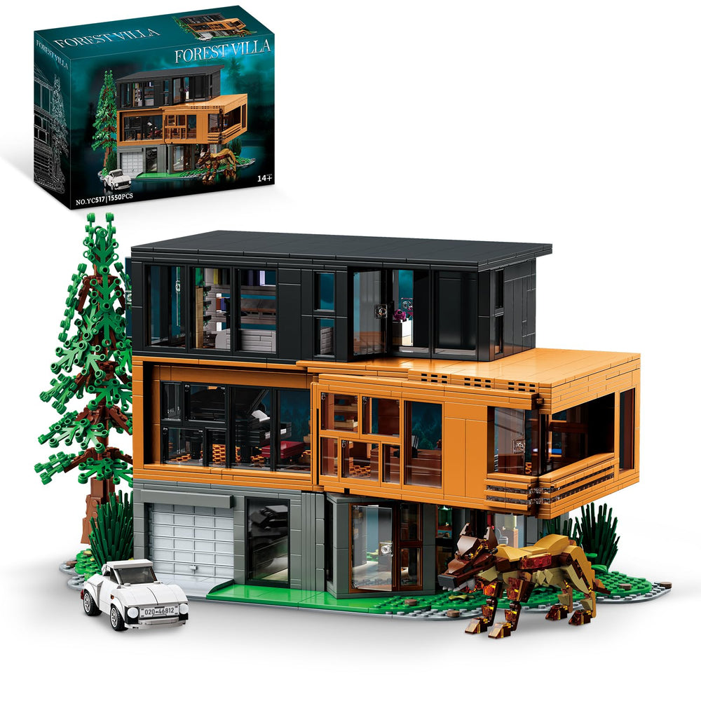 TOY PLAYER Forest House Building Set with Lights creates a warm, cinematic shelf display.