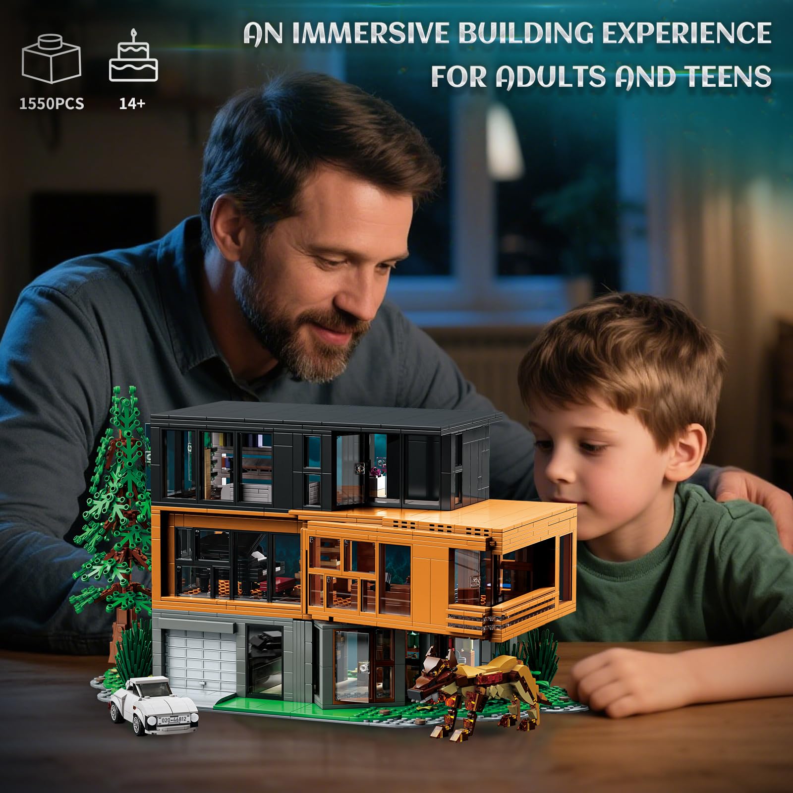 TOY PLAYER Forest House Building Set with Lights includes wine table and living room for storytelling.