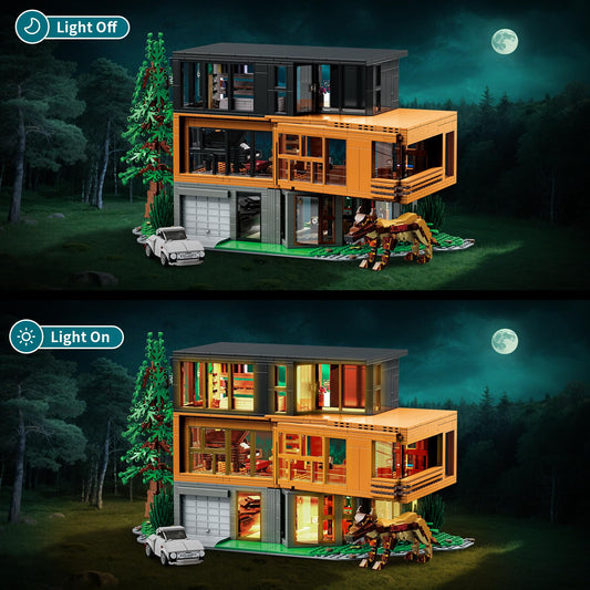 TOY PLAYER Forest House Building Set with Lights highlights the wolf scene for romantic ambiance.