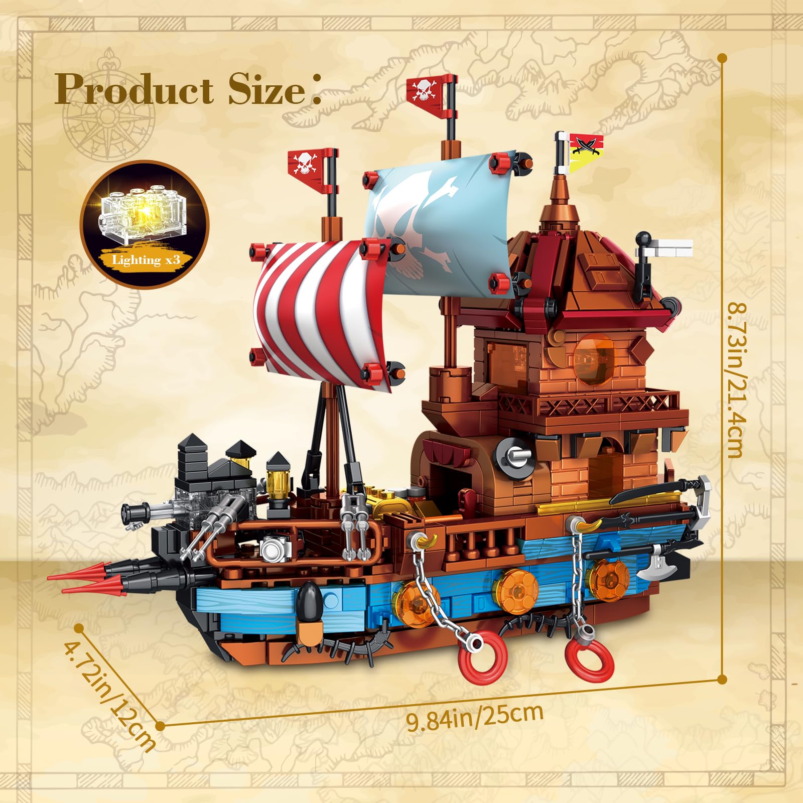 TOY PLAYER lego-compatible pirate ship kit fits with Lego bricks.