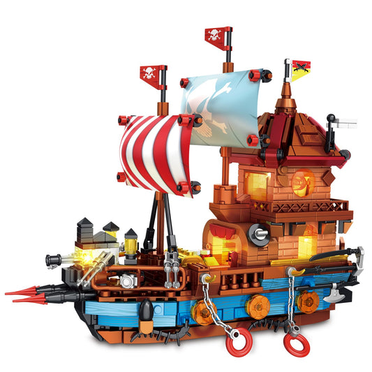 TOY PLAYER pirate ship with lights enhances display and imaginative play.