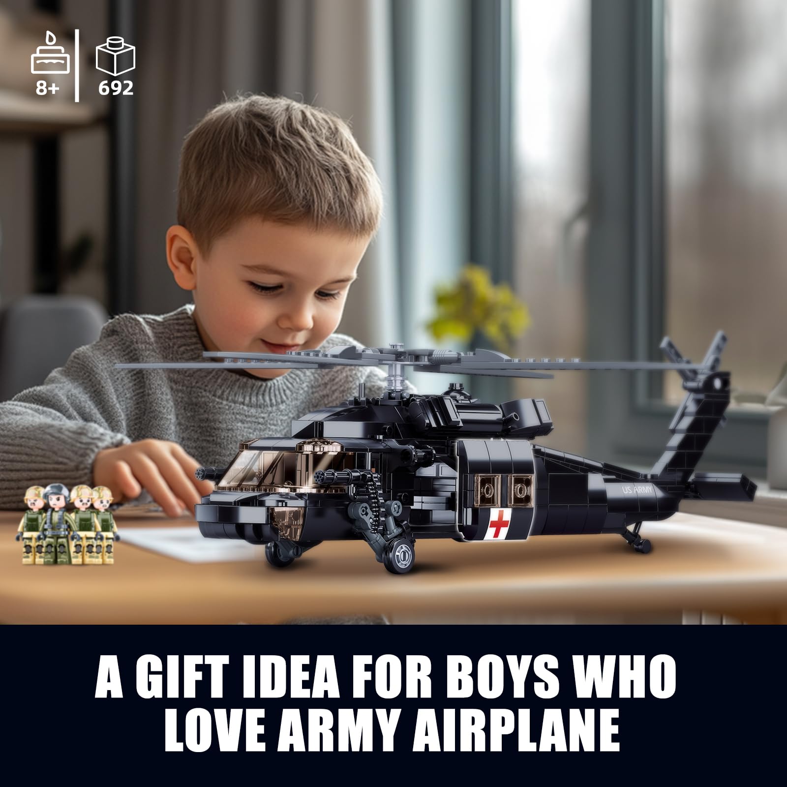 TOY PLAYER UH-60 kit includes four soldier figures for imaginative battle scenarios