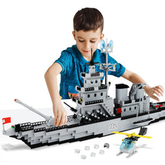 TOY PLAYER WW2 battleship front view with helicopter for immersive play