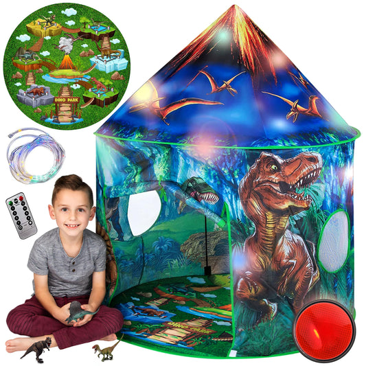 Toy To Enjoy Dinosaur Pop Up Tent front view for indoor imaginative play.
