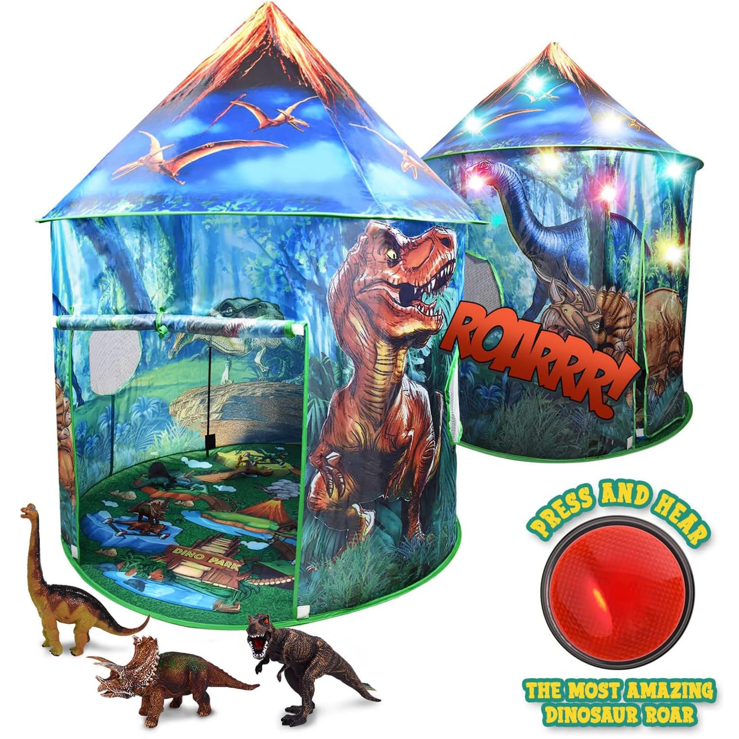 Toy To Enjoy Dinosaur Pop Up Tent interior setup creates a cozy kid space.