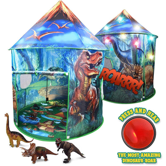 Toy To Enjoy Dinosaur Pop Up Tent interior setup creates a cozy kid space.