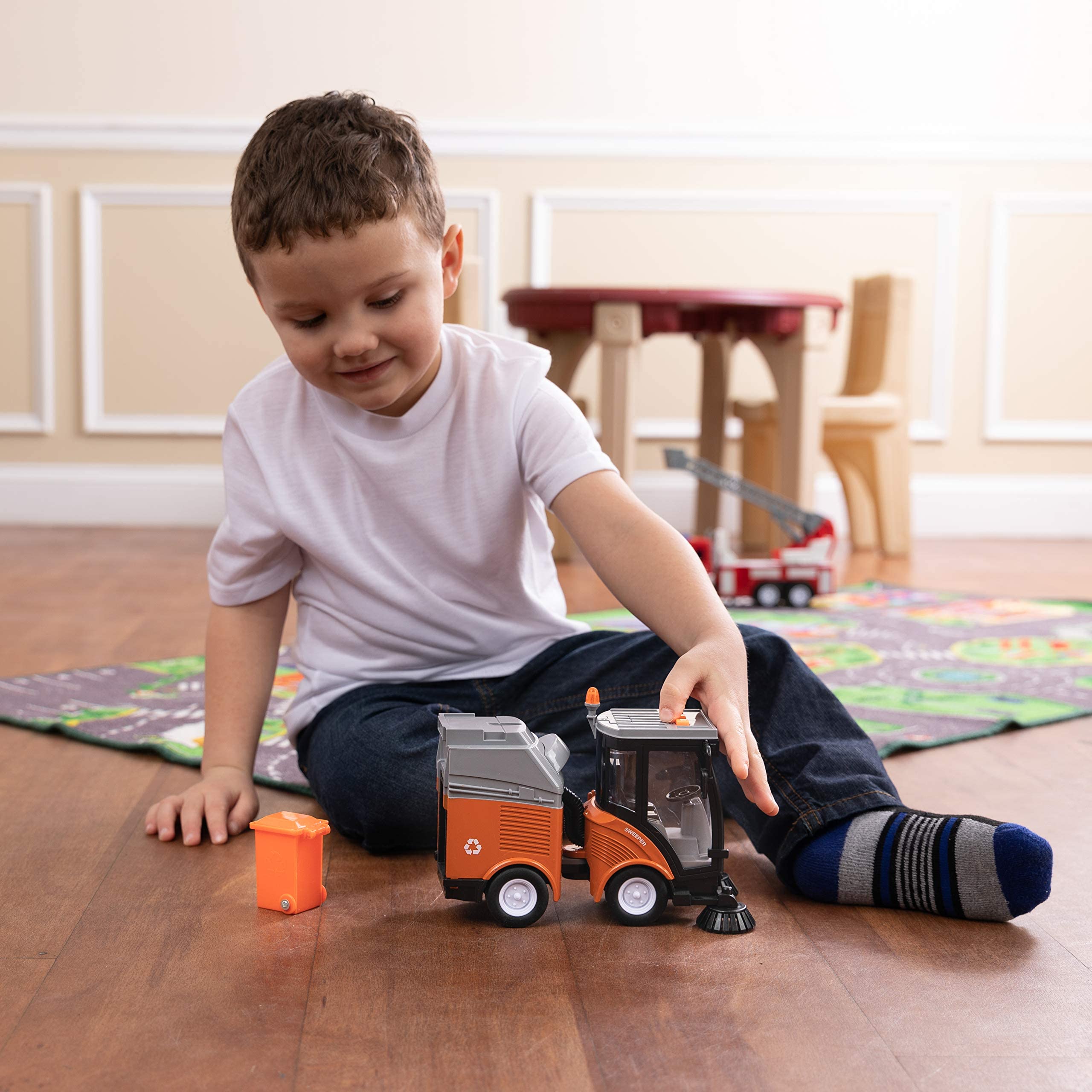 Toy To Enjoy Street Sweeper’s Rotating Brushes simulate real cleaning action for engaging play.