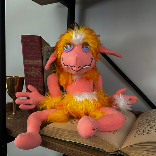 Toy Vault Labyrinth Firey plush closeup shows soft fabric and color tones.