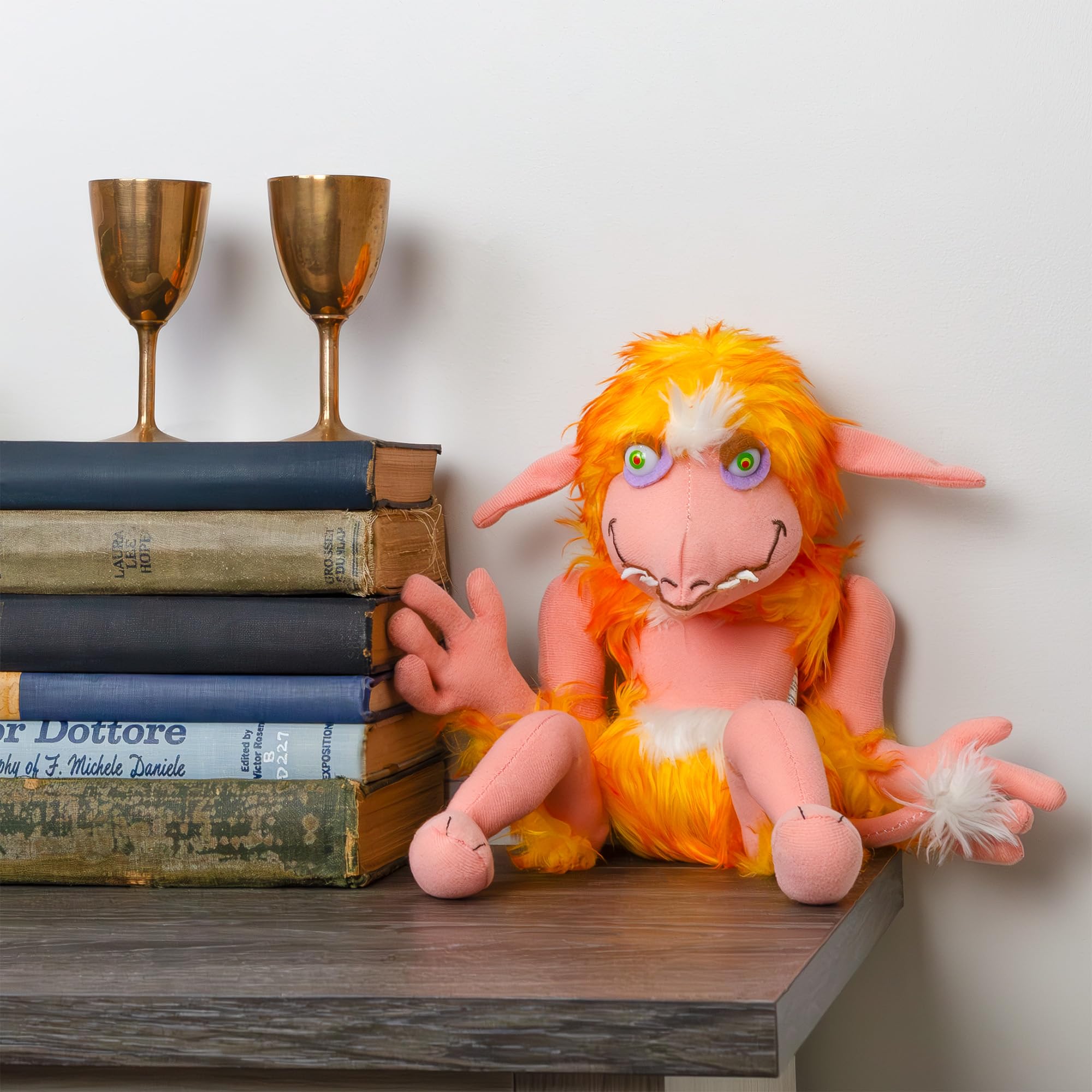 Toy Vault Labyrinth Firey plush displays peach, orange, yellow, and white flames.