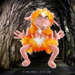 Toy Vault Labyrinth Firey plush portrait angle highlights flame colors.