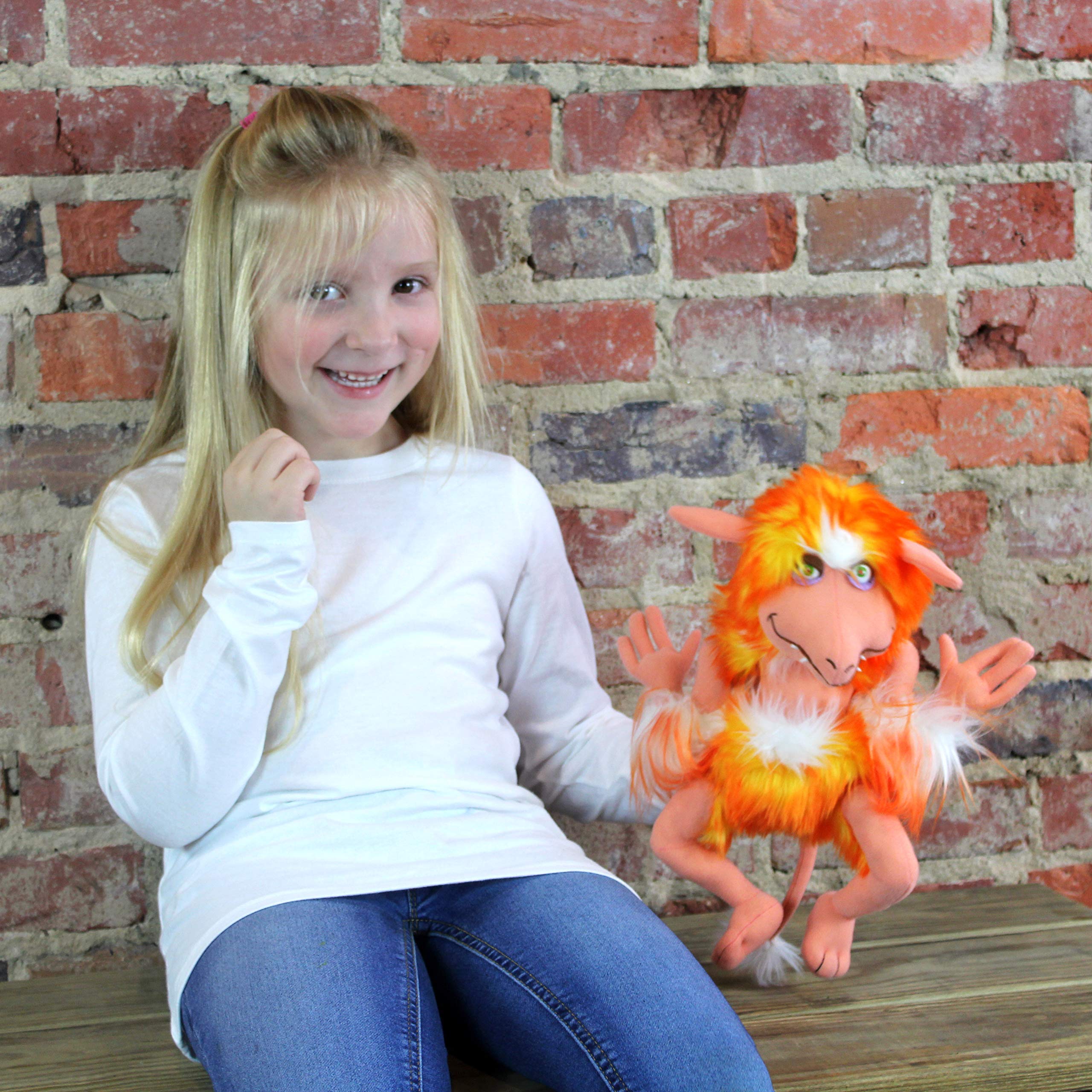 Toy Vault Labyrinth Firey plush posed on a shelf for display collection.