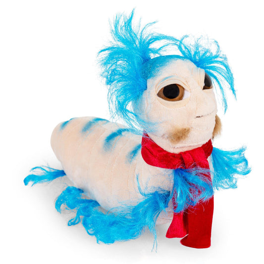 Toy Vault The Worm from Labyrinth plush side profile highlights soft fur and texture.