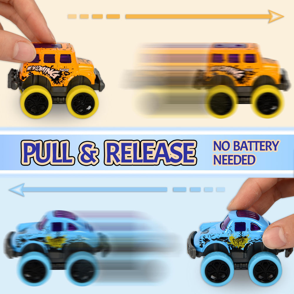 Toyard Christmas stocking surprises bring bright monster cars to mornings.