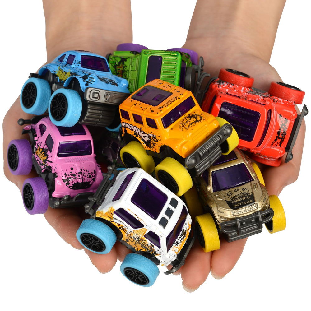 Toyard Monster Trucks with colorful designs spark storytelling and lively races.