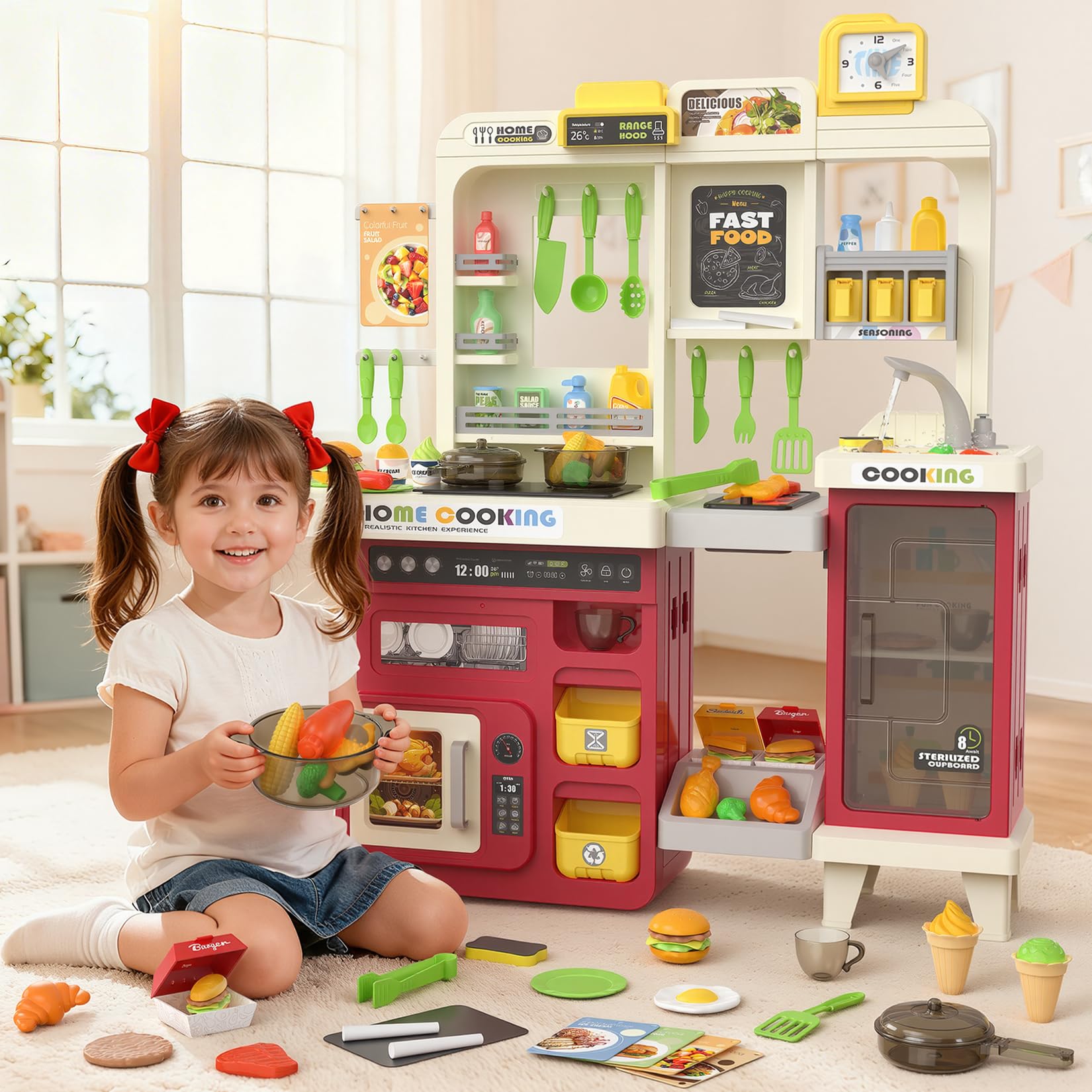 Toycost kids playing together in a large multi-kid kitchen setup.