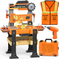 Toycost kids tool bench drill in action, real-feel drilling for imaginative construction.