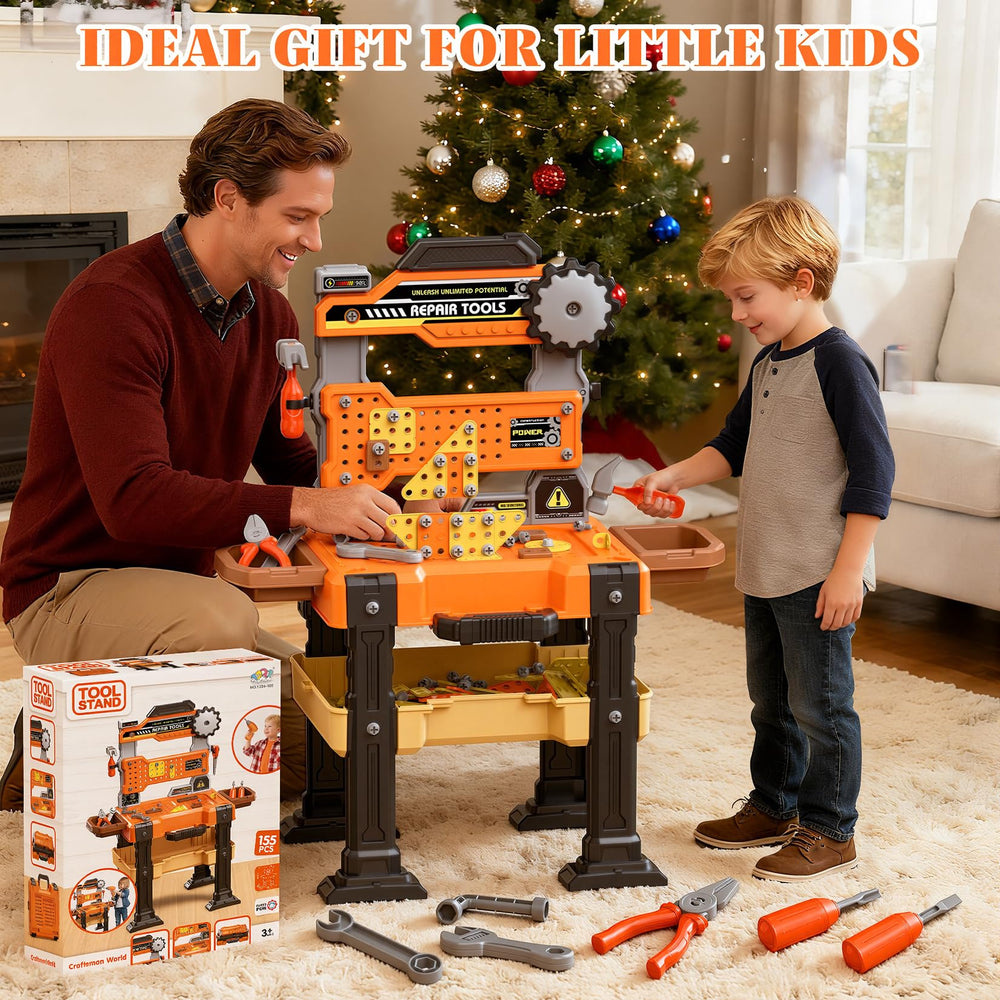 Toycost workbench surface shown transforming from compact kit to sturdy workspace.