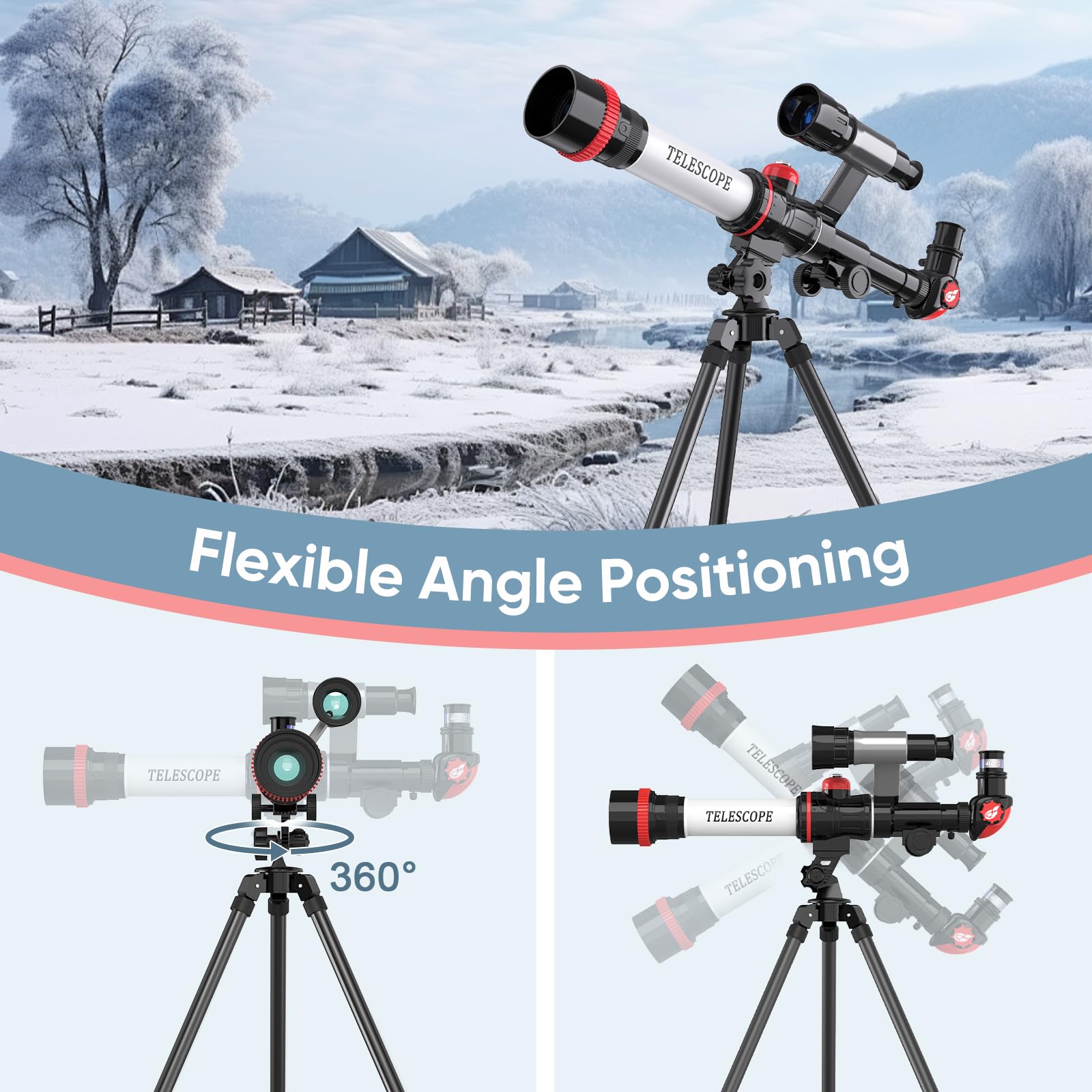 ToyerBee Kids Telescope angled view promotes comfortable outdoor viewing for kids.