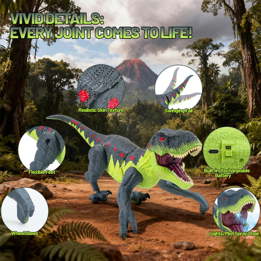 ToyFuntasy dinosaur tail wagging showcases lifelike movement for imaginative adventure.