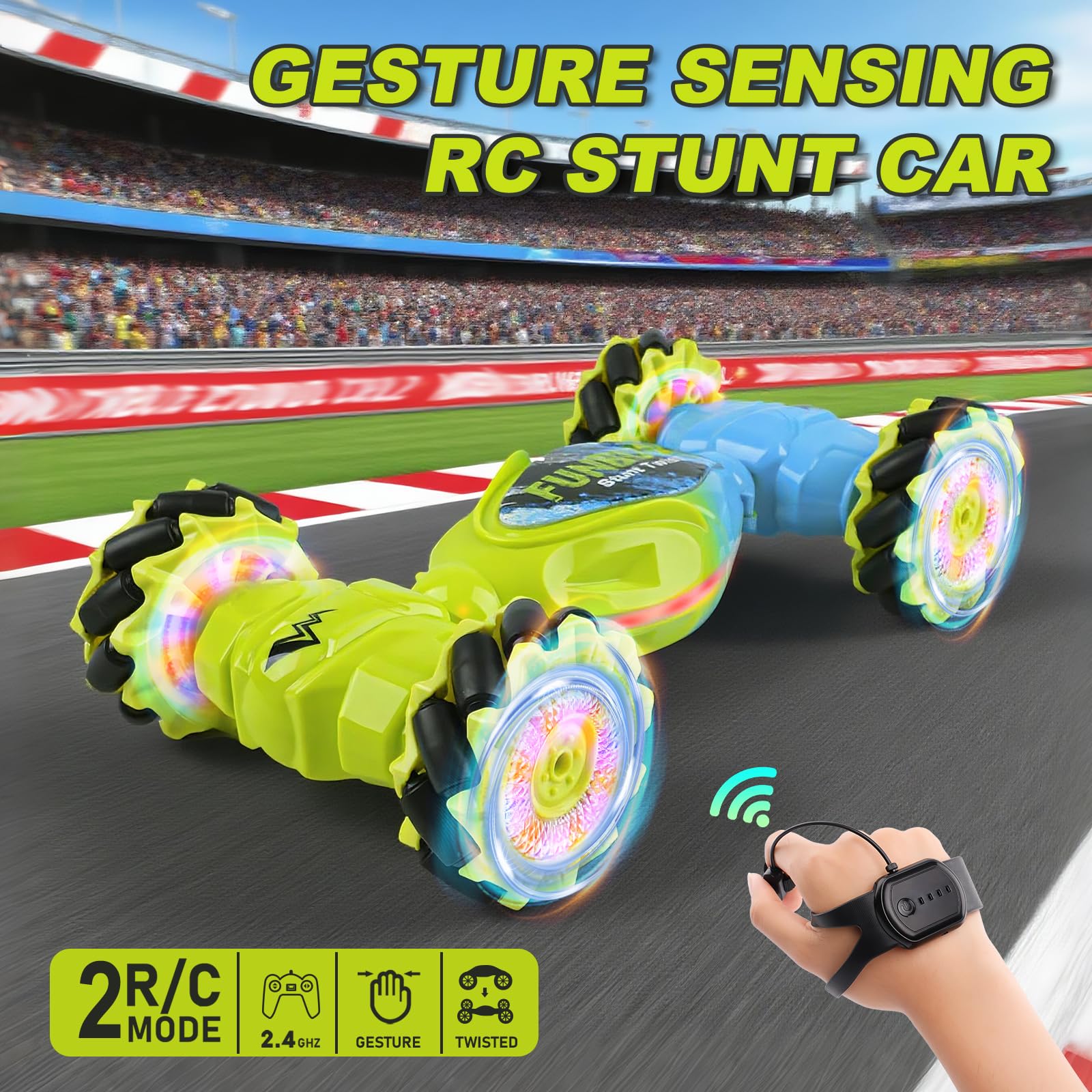 ToyFuntasy hand gesture watch guiding the car with simple motion control.